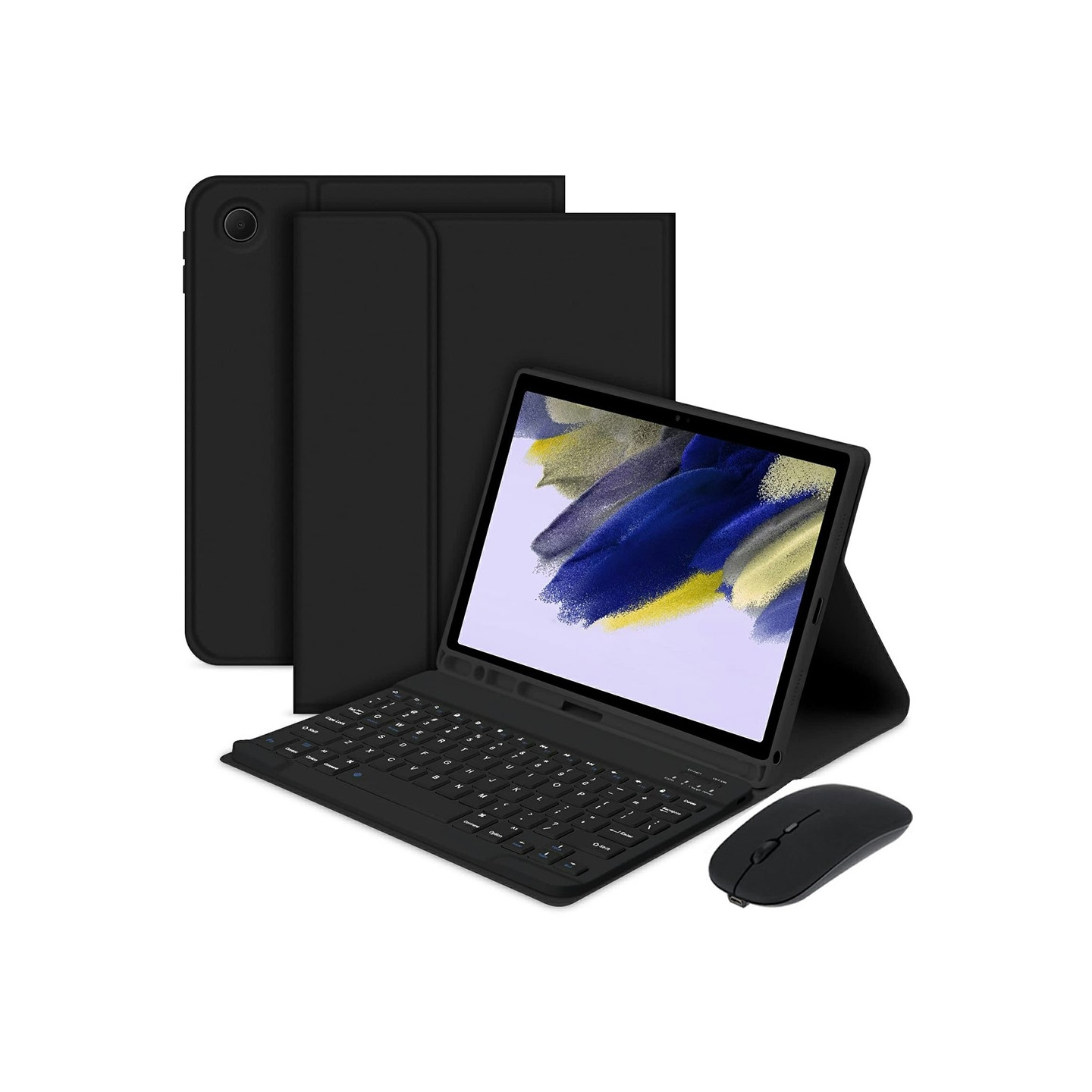 Til Samsung Galaxy Tab A9+ / A11+ Split Bluetooth - tastatur Læderetui + Dobbelt - tilstandsmus Sæt - Sort US Layout