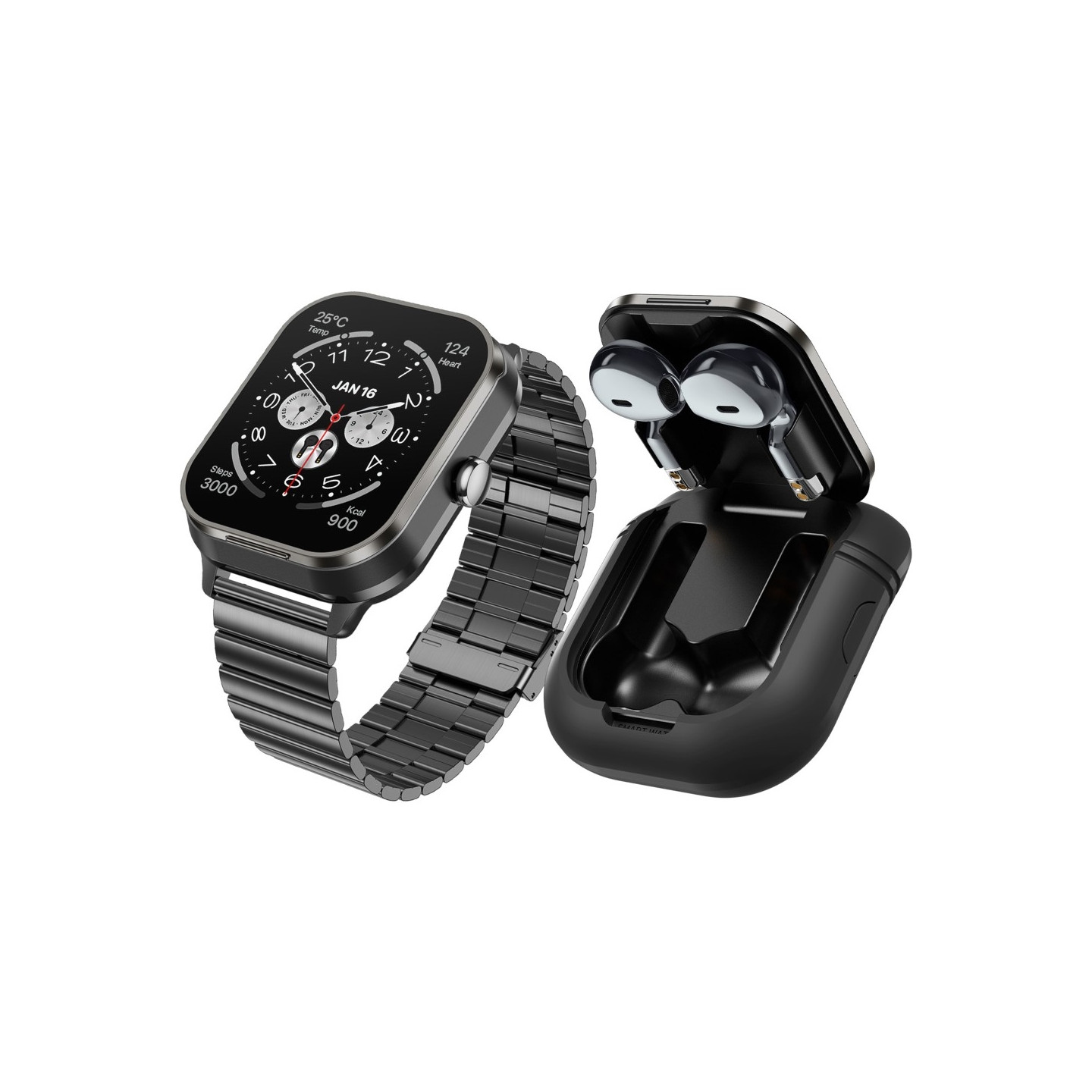 D8 Pro 2 - i - 1 Bluetooth - hodetelefoner og smartklokke helseovervåking stålstropp