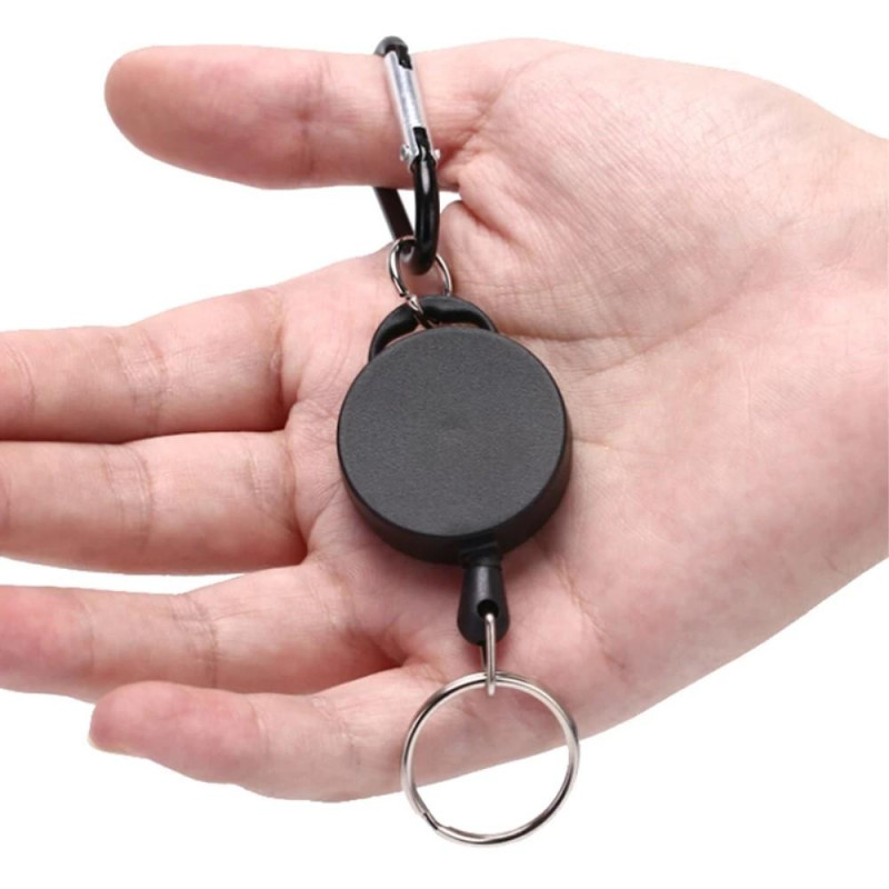 Retractable Key Chain Badge Reel Holder Carabiner Clip - Black