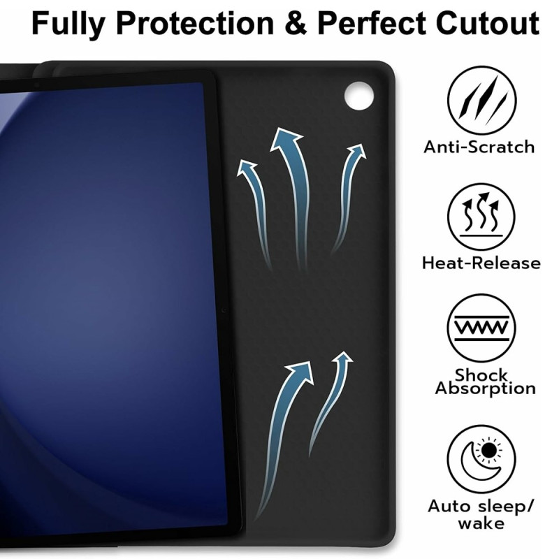 Til Samsung Galaxy Tab A9+ / A11+ delt Bluetooth - tastatur lærveske+musesett med to moduser - svart amerikansk layout