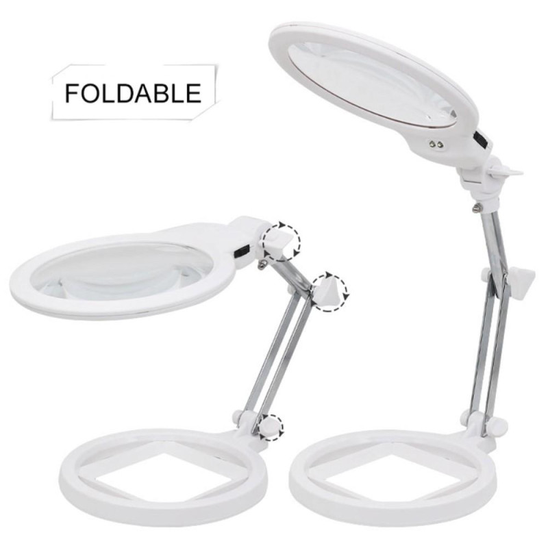 Taitettava pöytätyyppinen LED - suurennuslasi 130mm 2.5X 5X suurennuslasi