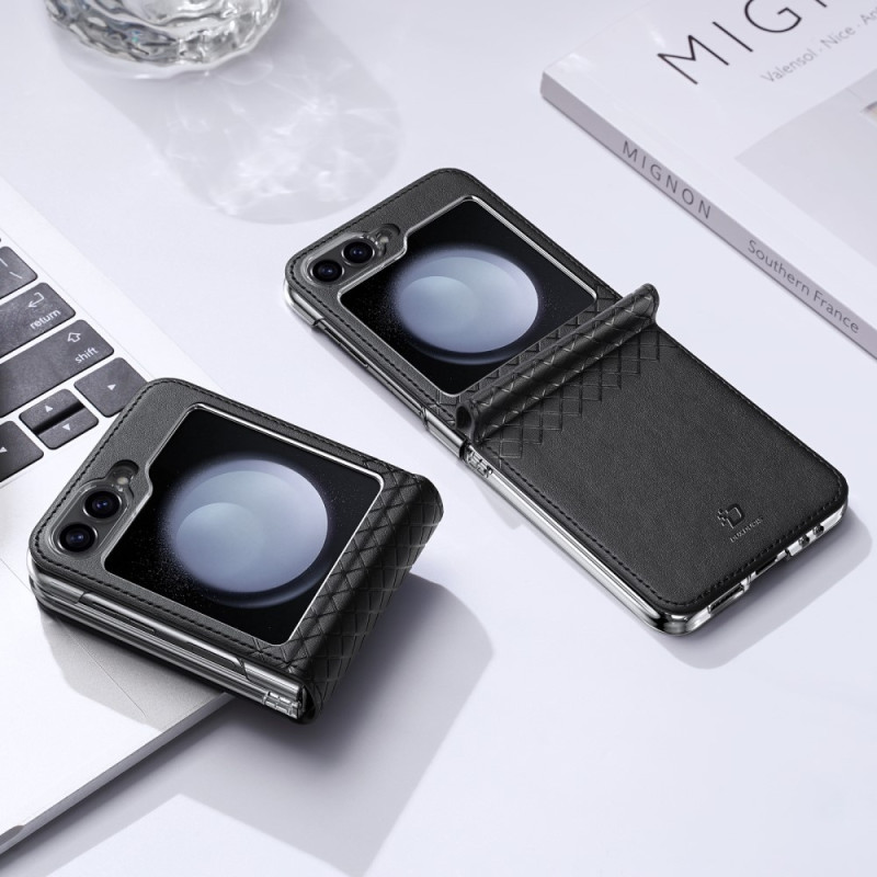 DUX DUCIS Bril Series for Samsung Galaxy Z Flip6 5G Case Leather+PC Protective Shell Cover - Black