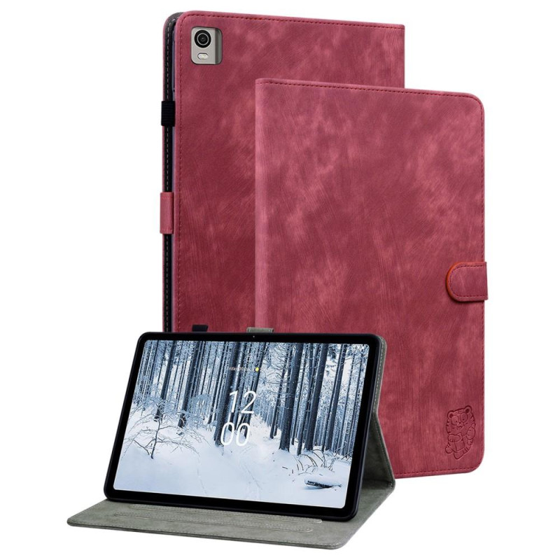 For Nokia T21 Case Imprinted Cute Tiger Tablet Cover Card Holder - Red