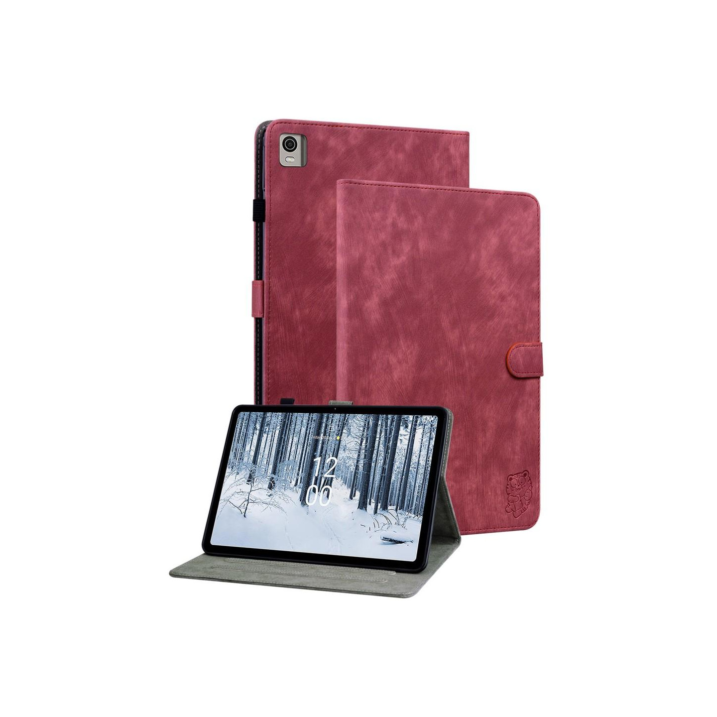 Til Nokia T21 Taske Imprintet Cute Tiger Tablet Cover Kortholder - Rød