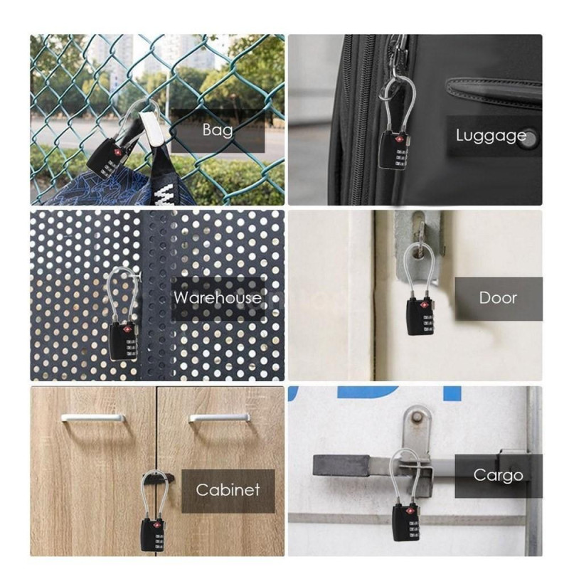 Hengelås Kombinasjon Hengelås Bagasje TSA - Svart