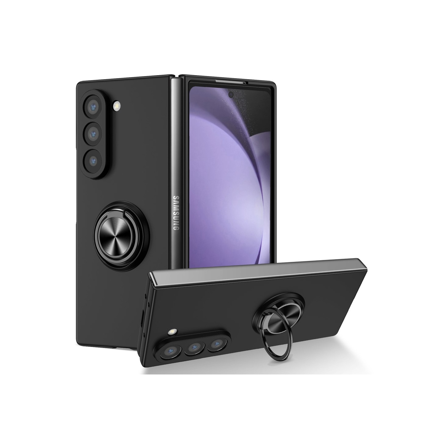 Samsung Galaxy Z Fold6 5G Shockproof TPU + PC Kickstand Phone Case Car Mount Metal Sheet - Black