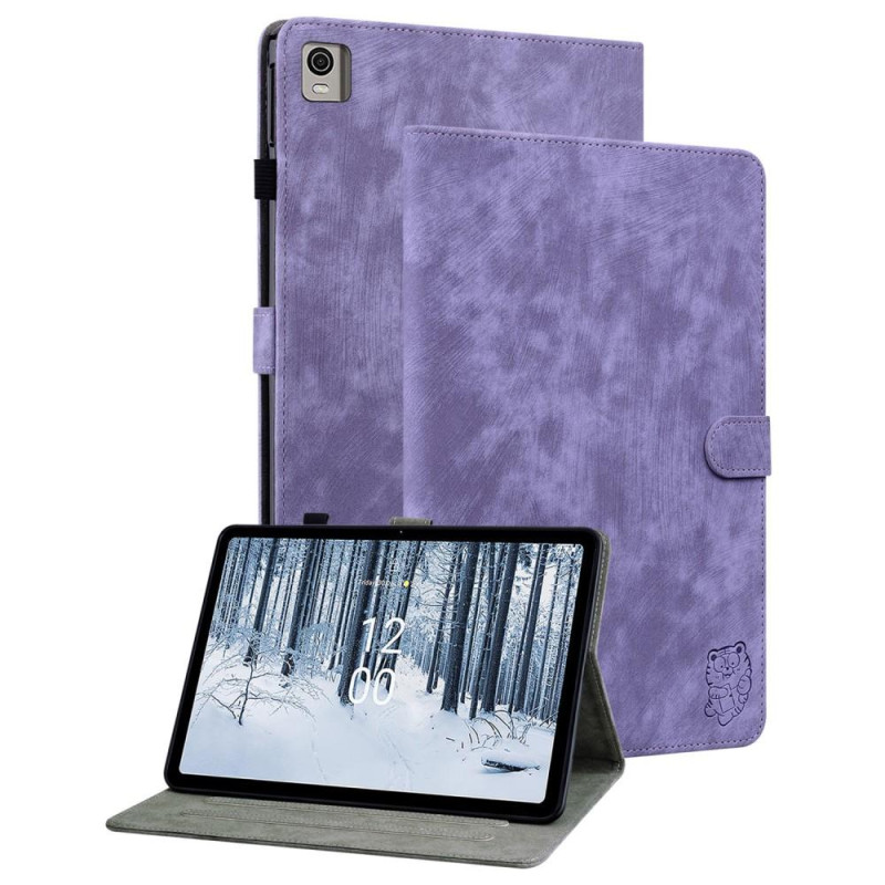 For Nokia T21 Case Imprinted Cute Tiger Tablet Cover Card Holder - Purple