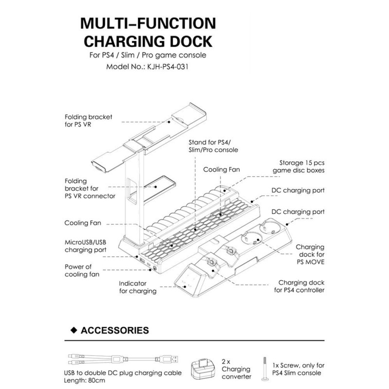 Sony Playstation 4 Slim Pro VR Charging stand Stand Cooling Fan Controller Charger