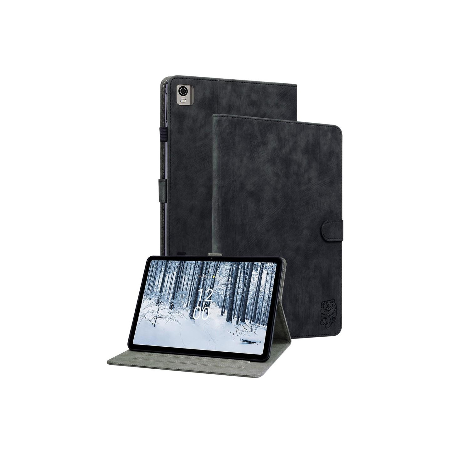 For Nokia T21 Case Imprinted Cute Tiger Tablet Cover Card Holder - Black