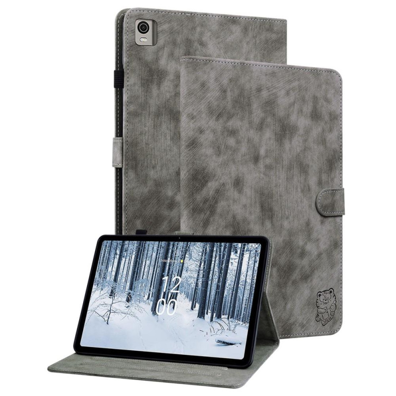 For Nokia T21 Case Imprinted Cute Tiger Tablet Cover Card Holder - Grey