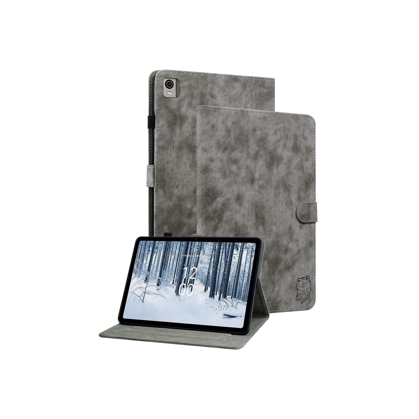 For Nokia T21 Case Imprinted Cute Tiger Tablet Cover Card Holder - Grey