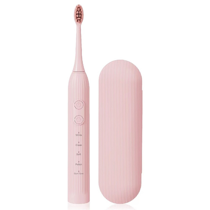Electric Toothbrush Waterproof Rechargeable 8 brush heads - Pink