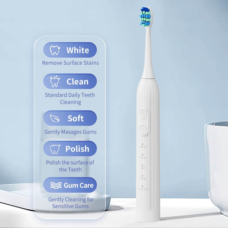 Electric Toothbrush Waterproof Rechargeable 8 brush heads - Pink