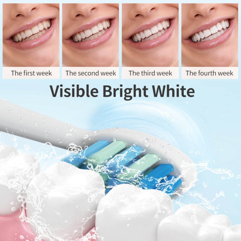 Electric Toothbrush Waterproof Rechargeable 8 brush heads - Pink