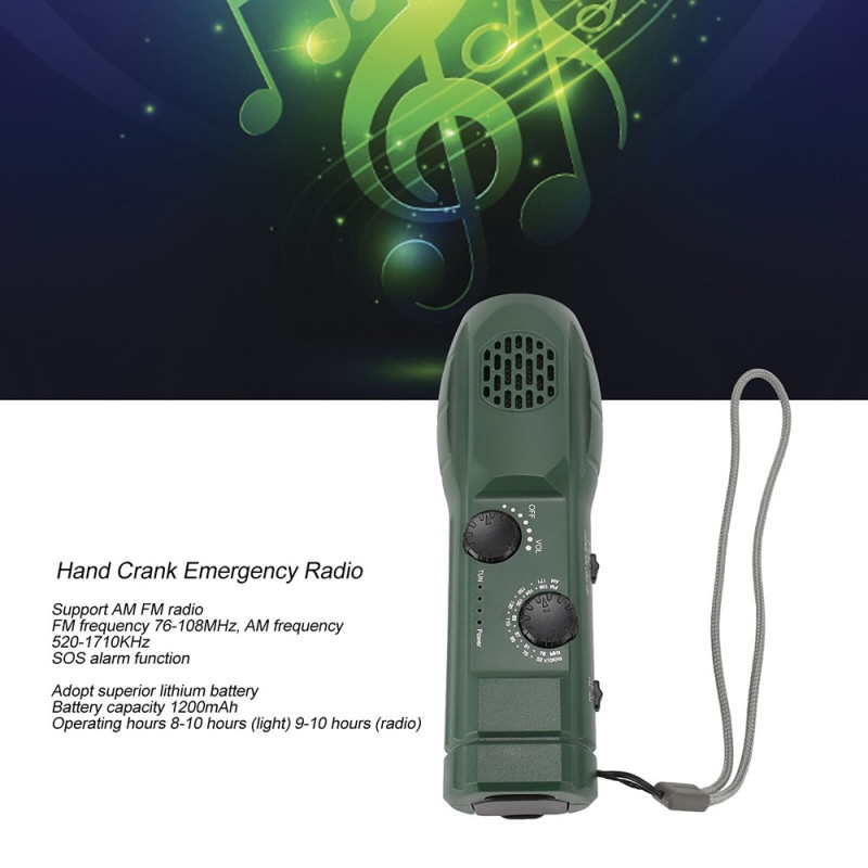 Hand Crank AM/FM Radio Flashlight 1200mAh Emergency PowerBank