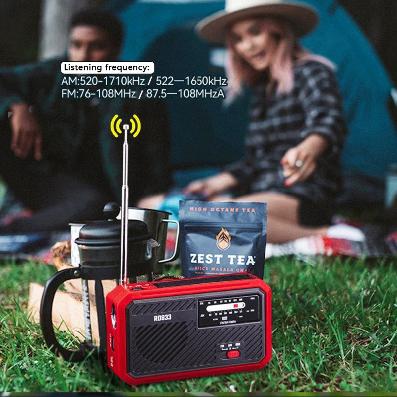 AM FM - radio Sollading Håndsveiv LED lommelykt PowerBank