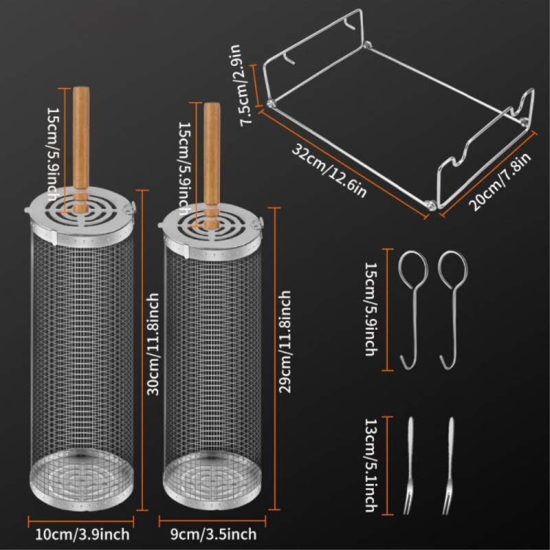 Grillikori Puinen Kahva Rullaava Grill Mesh Cage Suuri pakkaus