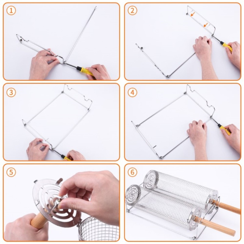 Grillkurv Trehåndtak Rullende grillnettbur Tilbehør Stor pakke