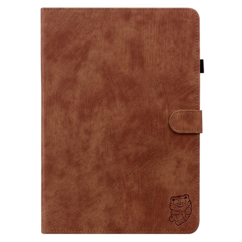 For Nokia T21 Case Imprinted Cute Tiger Tablet Cover Card Holder - Brown