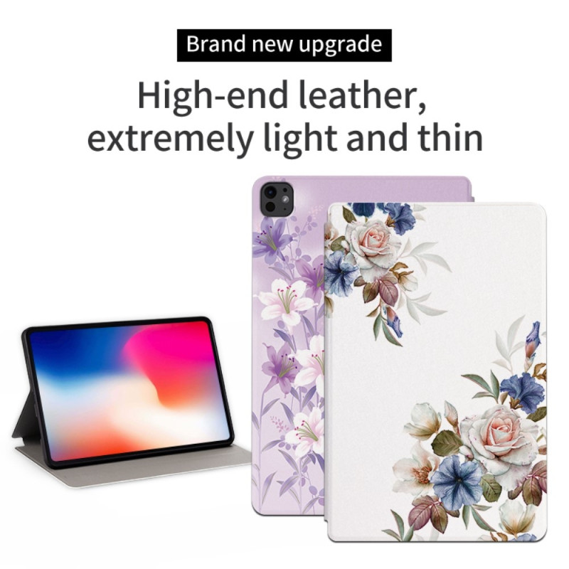 For iPad Pro 11 (2024) Case Flip Stand Smart Tablet Cover - Flowers