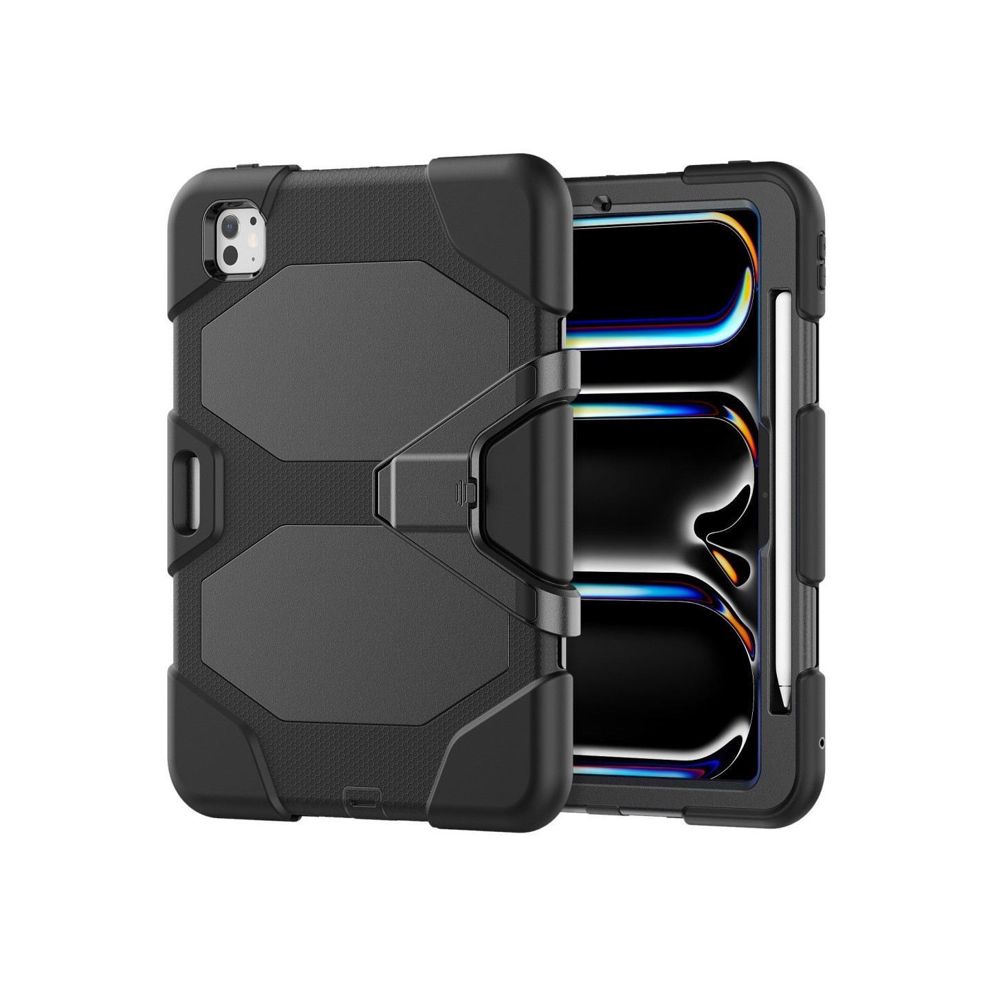 For iPad Pro 11 (2024) Case with Built - in Screen Protector Kickstand PC + Silicone Tablet Cover - Black