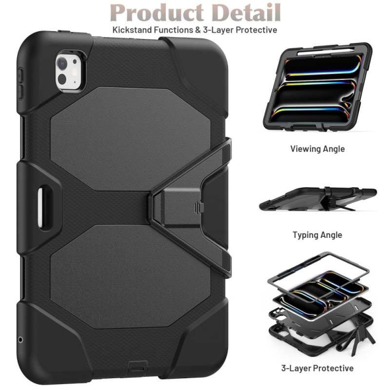 iPad Pro 11 (2024) Kotelo Sisäänrakennetulla Näytönsuojalla ja Jalustalla PC+Silikoni - Musta