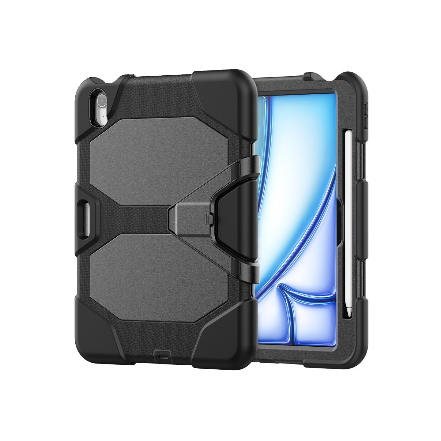 Til iPad Air 11 (2024) Cover med Skærmbeskytter og Stativ PC+Silikone - Sort