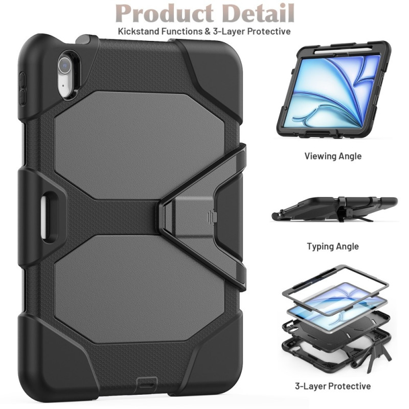 For iPad Air 11 (2024) Case with Built - in Screen Protector Kickstand PC + Silicone Tablet Cover - Black