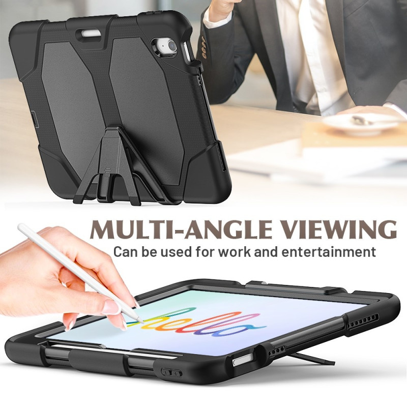 Til iPad Air 11 (2024) Cover med Skærmbeskytter og Stativ PC+Silikone - Sort