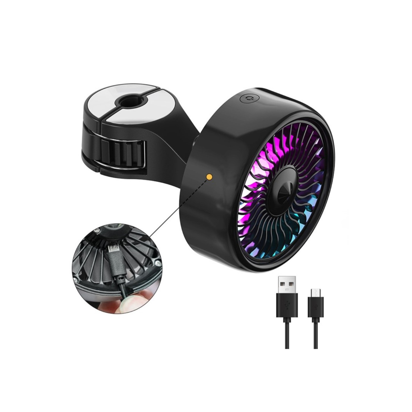 Car back seat fan for passengers with 3 speeds + RGB light
