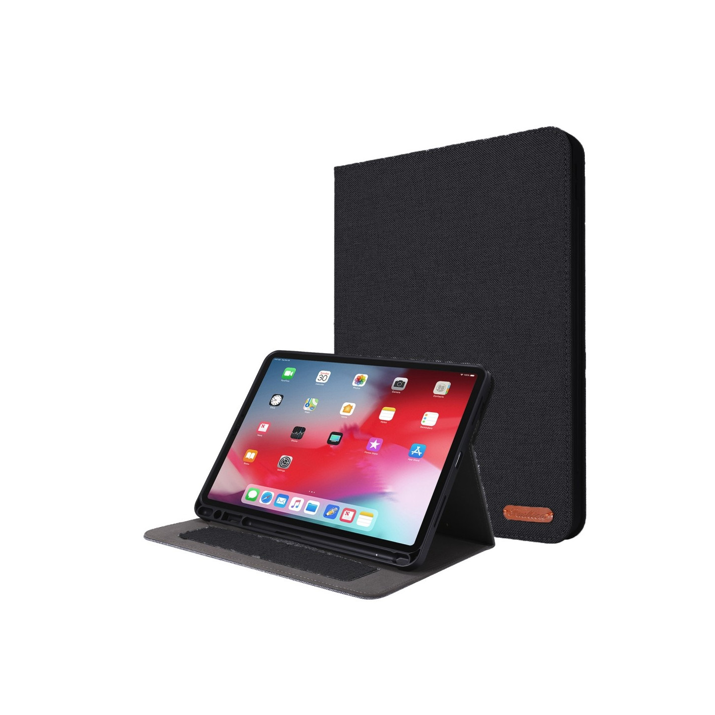 For iPad Air 13 (2024) Sammenleggbart Veske Kortholder Stoff Tekstur - Svart