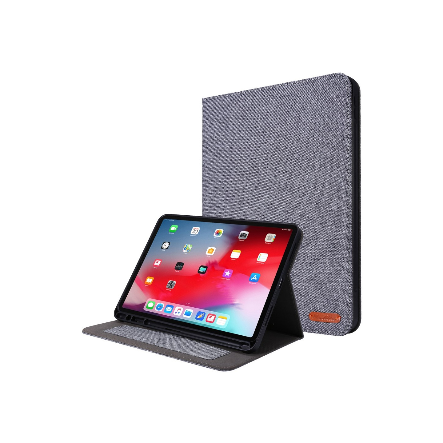 For iPad Air 13 (2024) Sammenleggbart Veske Kortholder Stoff Tekstur - Grå