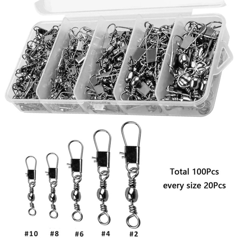 100 stk/eske Fiskekulelager Swivels Snap Connector Fisketilbehør