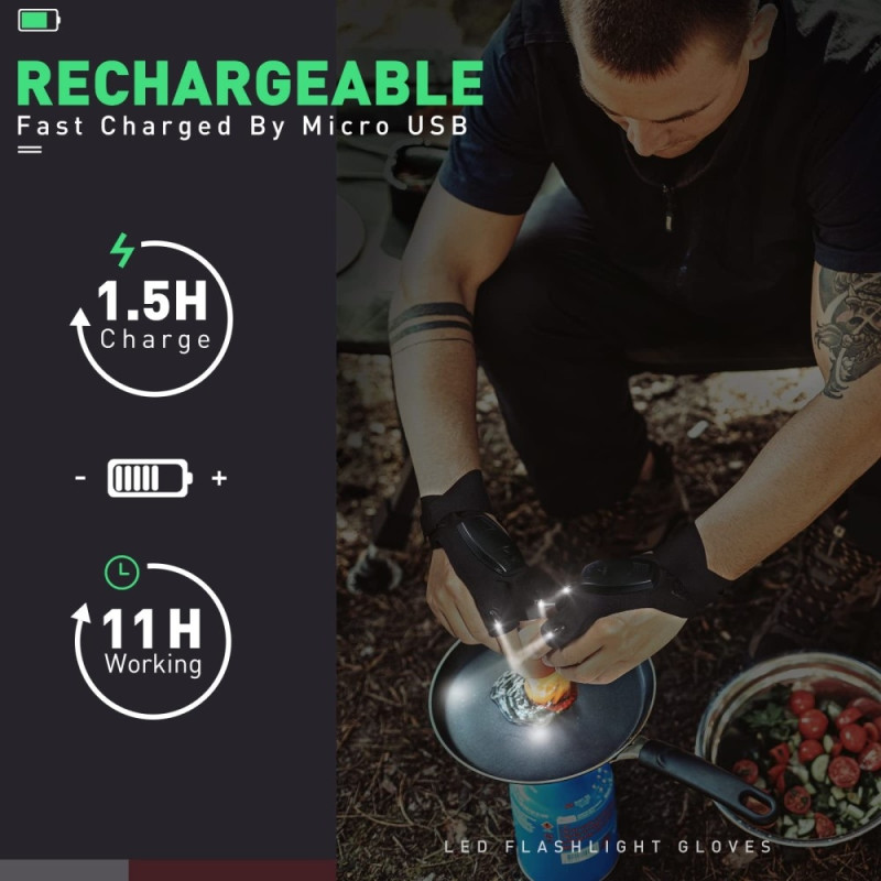 LED lommelygte Handske Genopladelig fingerløs handske 1 stk