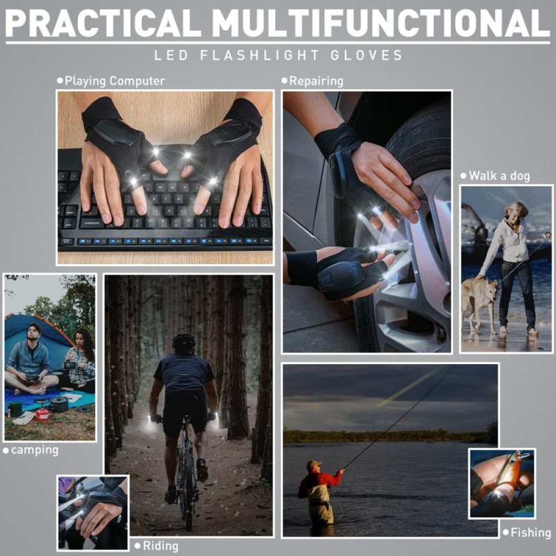 LED - taskulamppu Glove Ladattava sormeton käsine 1kpl