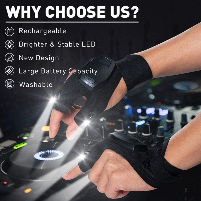 1 pari LED - taskulamppukäsine korjaus ladattava käsine