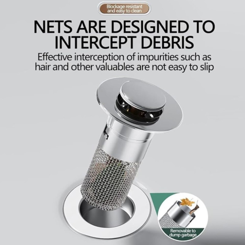 2 stk Pop Up Vaskestop 304 Rustfrit Stål Afløbsfilter Hårfanger Si til Brusevask