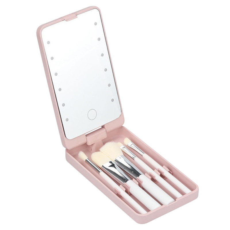 The make - up brush set 5 brushes rechargeable LED light mirror