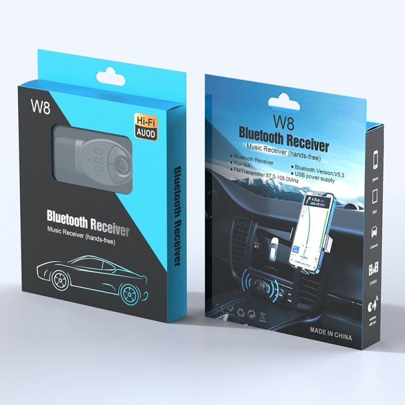 W8 Bilens Audio Adapter Bluetooth - modtager FM - transmitter med teleskopisk kabel