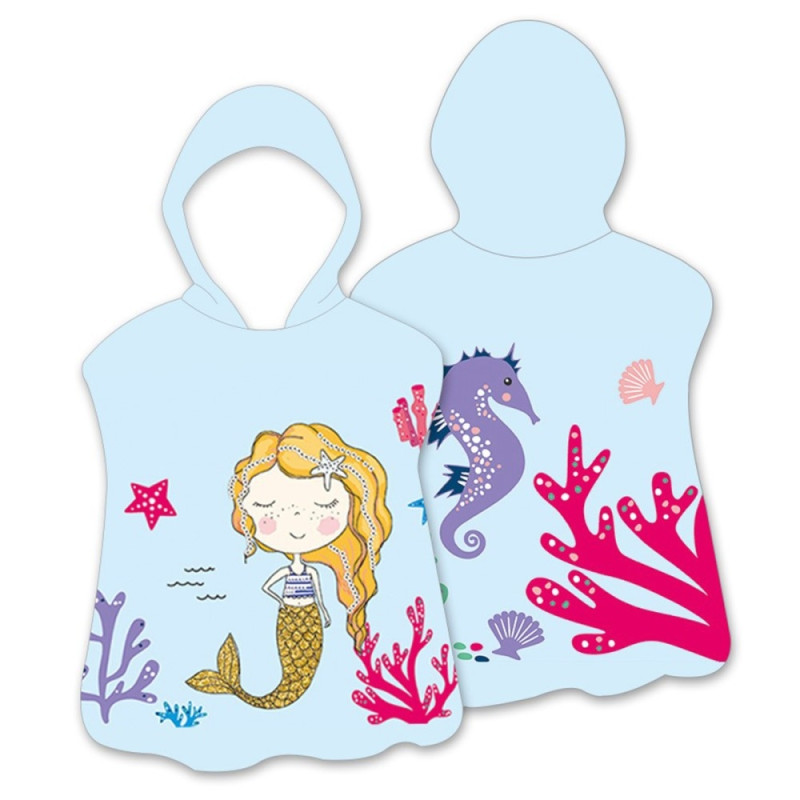 Hood Cape Badehåndklæde Badekåbe Poncho, 60x60cm - Coral Mermaid