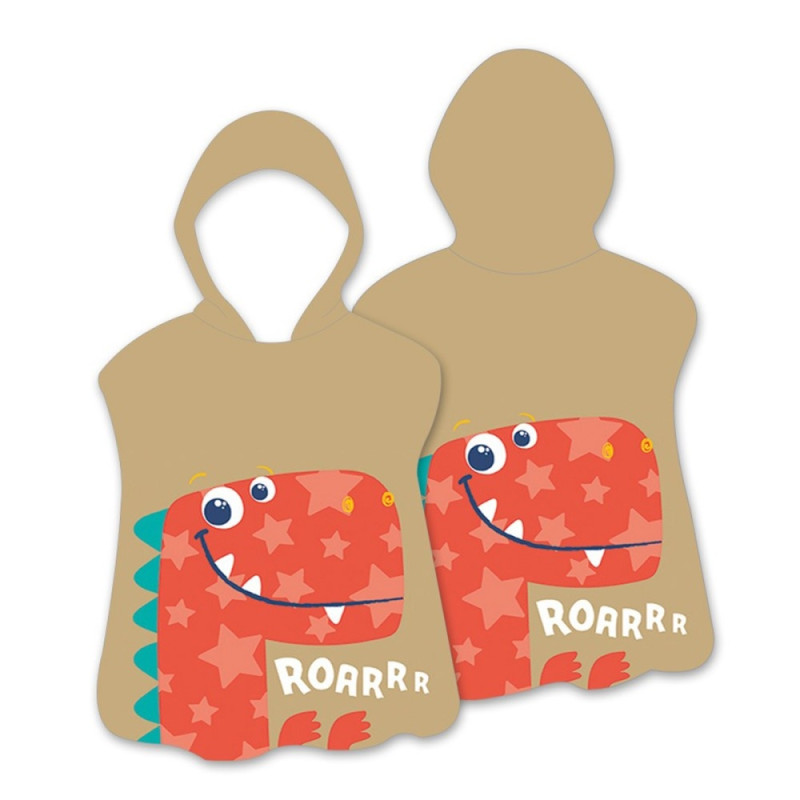 Hood Cape Kylpypyyhe Kylpytakki Poncho, 60x60cm - Orange Dinosaur