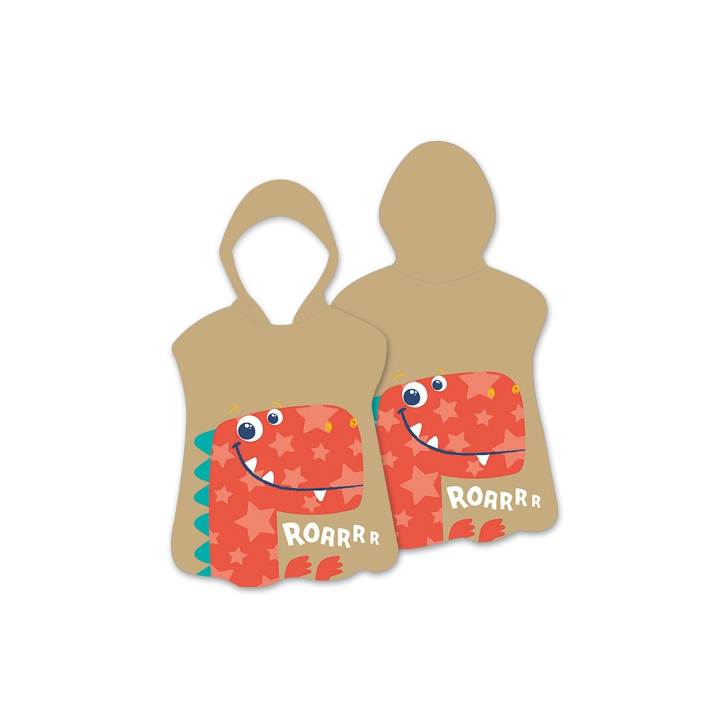 Hood Cape Badehåndklæde Badekåbe Poncho, 60x60cm - Orange Dinosaur