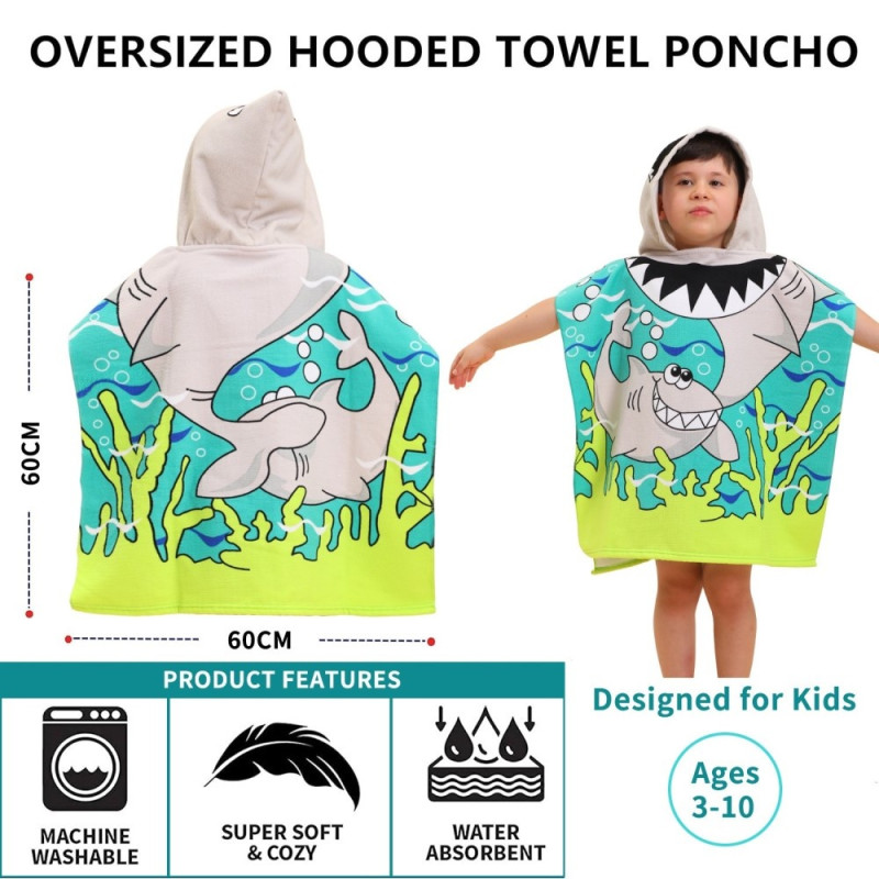Hood Cape Kylpypyyhe Kylpytakki Poncho, 60x60cm - Dinosaur Boy