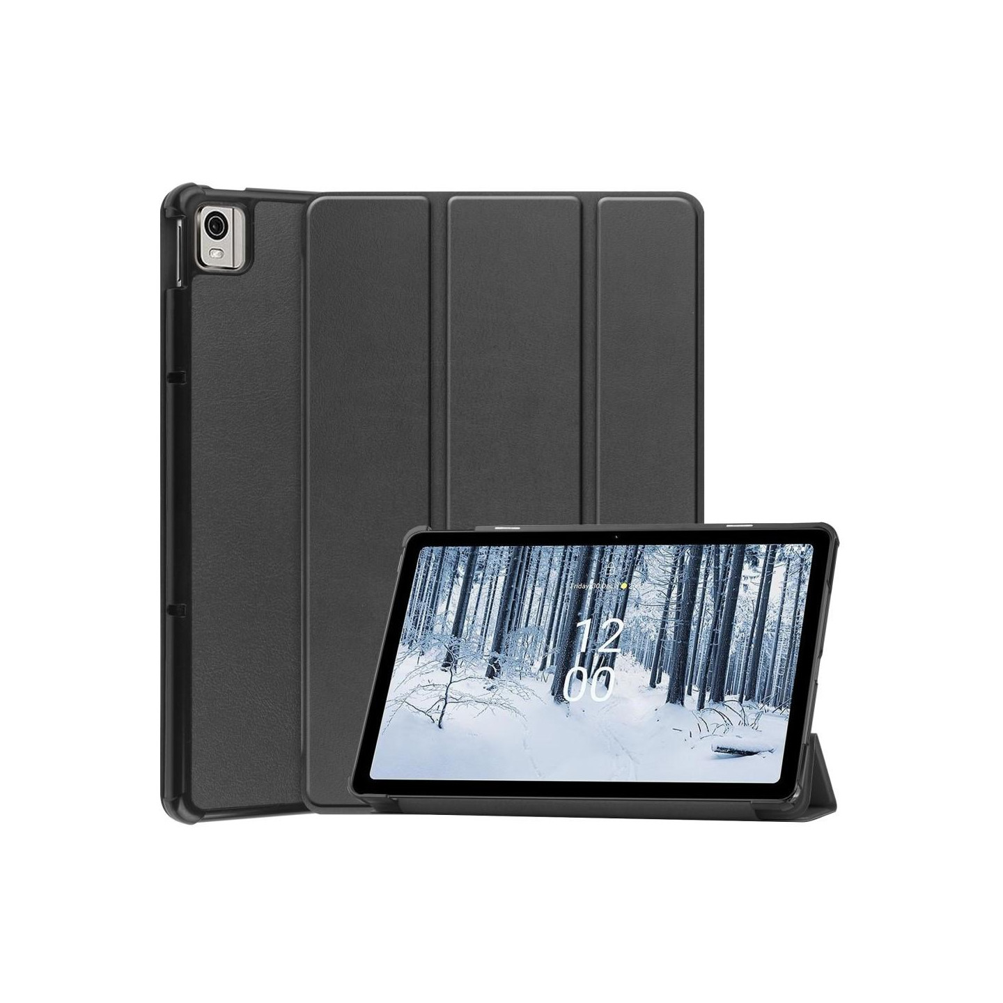 Nokia T21 Tri - fold Stand Wake / Sleep Cover Tablet Case - Black