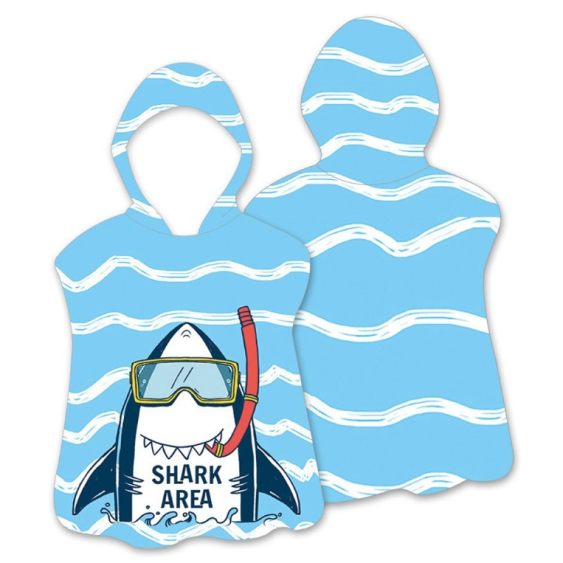 Hood Cape Bath towel Bathrobe Poncho, 60x60cm - Stripe / Shark