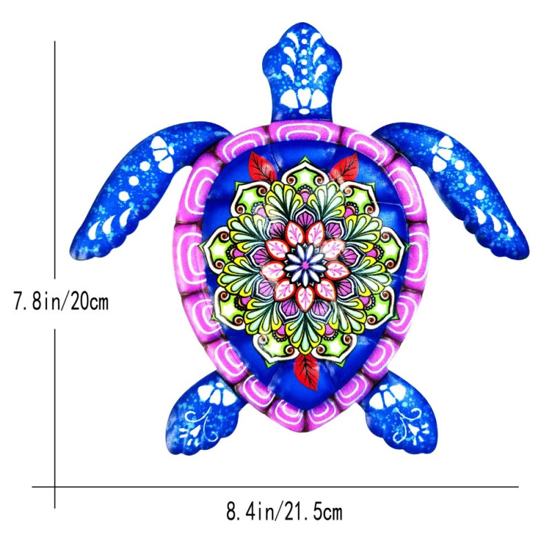 Turtle Iron Wall Decal Garden Ornament 21.5x20cm - Blue