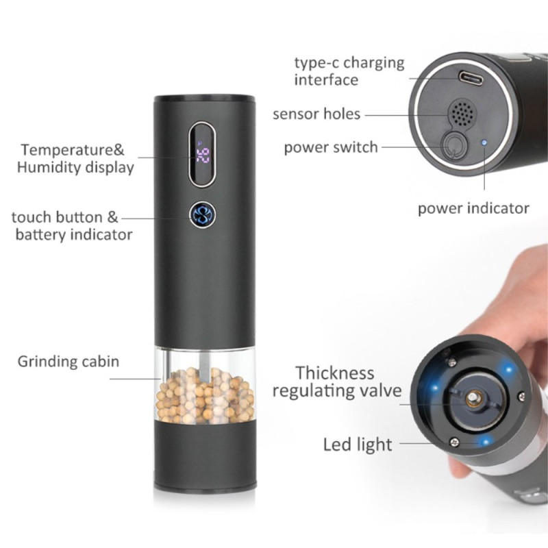 Suolapippuri Maustemylly Akkukäyttöinen LED - valolla