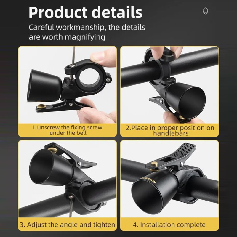 ROCKBROS Copper Alloy Bike Bell Bell Bicycle Handlebar - Black