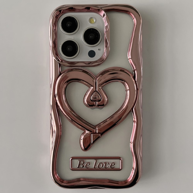 For iPhone 15 Pro Max Cover Love Heart Kickstand TPU Electroplated Clear Cell Phone Case - Pink