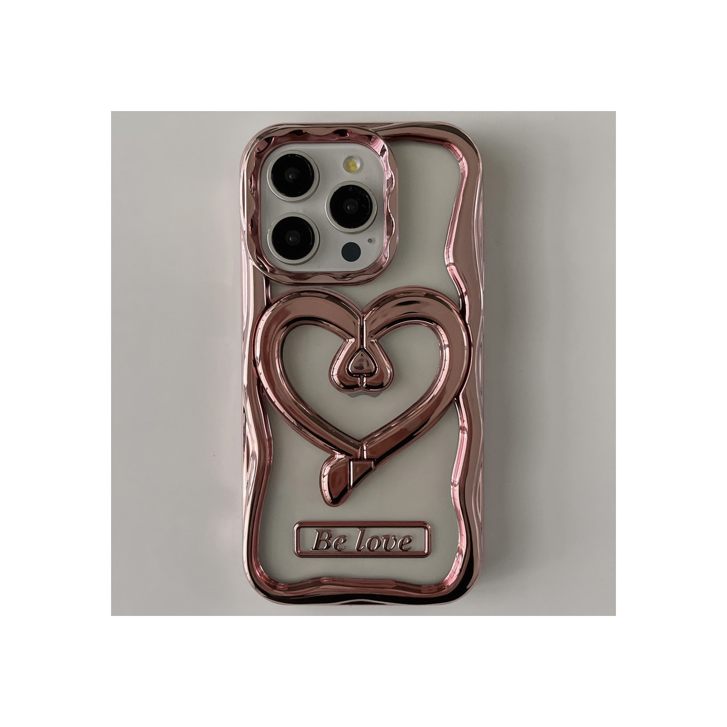 For iPhone 15 Pro Max Cover Love Heart Kickstand TPU Electroplated Clear Cell Phone Case - Pink